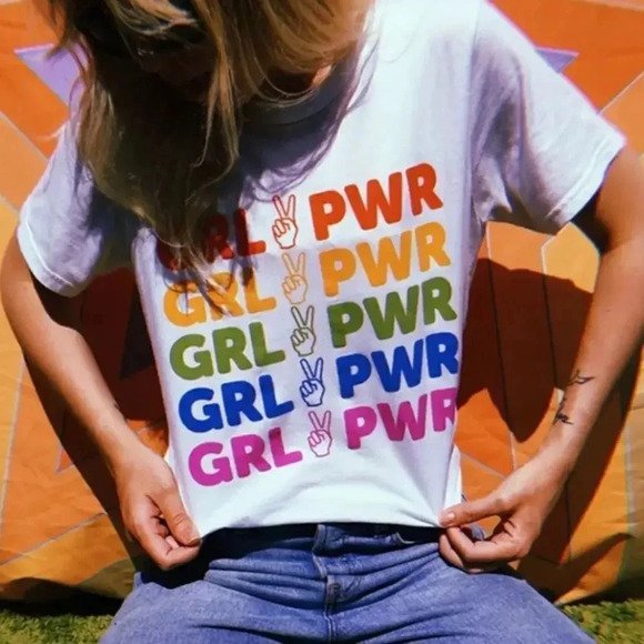 NEW! Sunday Fun “Girl Power” Rainbow Graphic Cotton Short Sleeve T-Shirt - Picture 2 of 10